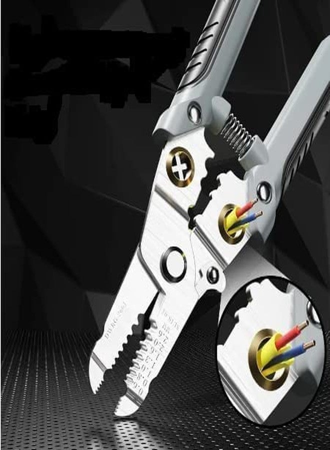 HETVIN 6 In 1 Multifunction Electrician Wire Plier Tool, Electrical Wire Strippers Wire Splitting Pliers, Stainless Steel Electrical Stripping Tool, Cable Stripping Cutting and Crimping - Image 1